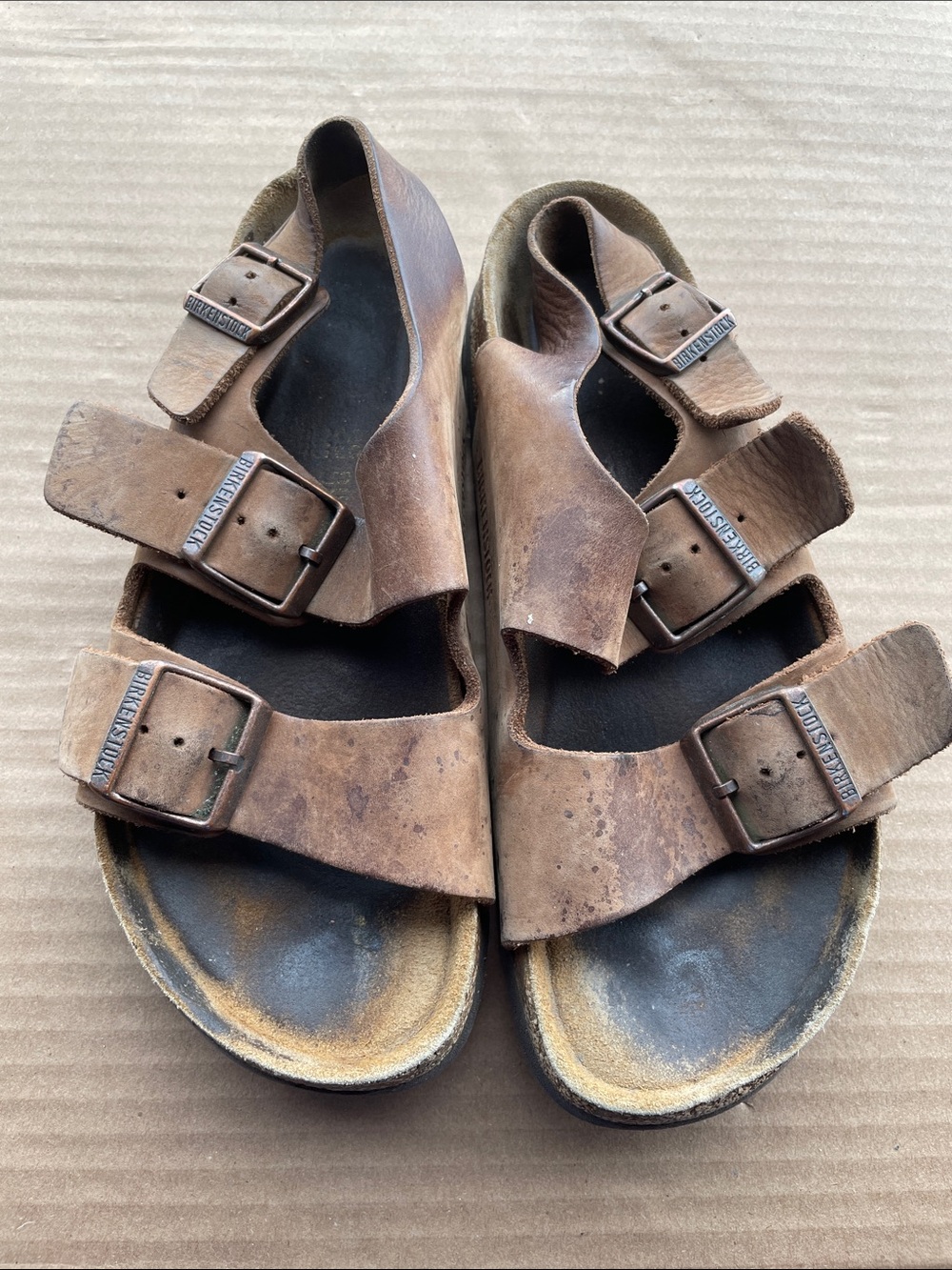 Birkenstock Brown Leather Double-Strap Sandals as pictured